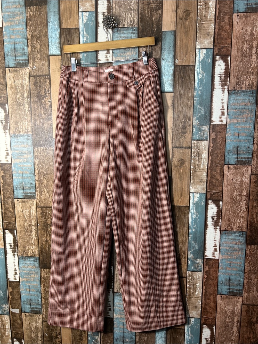 a new day Rust Houndstooth Pleated Wide-Leg Chinos